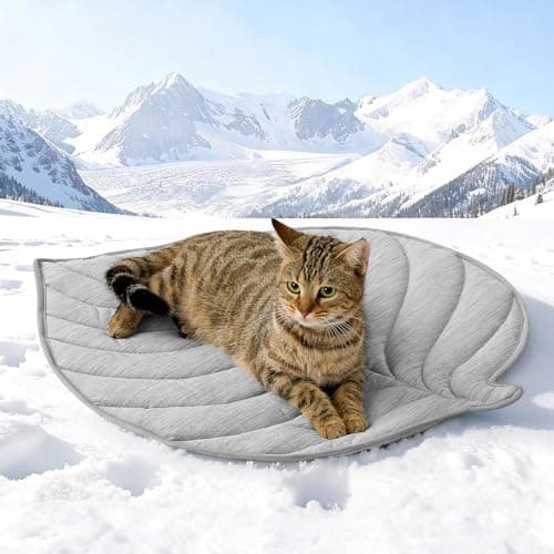 COZY KISS Cooling Mat for Indoor Cat, Q-Max > 0.4 Leaf Shaped Dog Pad, Liquid Pee Proof Summer Mat for Pet, Washable Sleep Blanket for Bed Couch Floor Indoor, 27x23 inch, Silver Grey