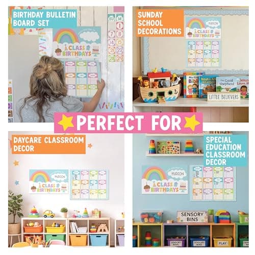 Happy Birthday Bulletin Board Set for Classroom - Dry Erase Birthday Calendar for Classroom Decor, Reusable Class Birthdays Chart, Pastel Preschool Kindergarten Elementary Bulletin Board Decorations - Thumbnail 4