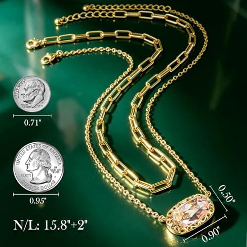Anranyo Birthstone Necklace for Women, Oval Cut Garnet Paperclip Stackable Necklaces, 18K Gold Plated Dainty Red Cubic Zirconia Pendant Necklace，Non Tarnish, Birthday Mothers Day Gifts for Wife - Thumbnail 5