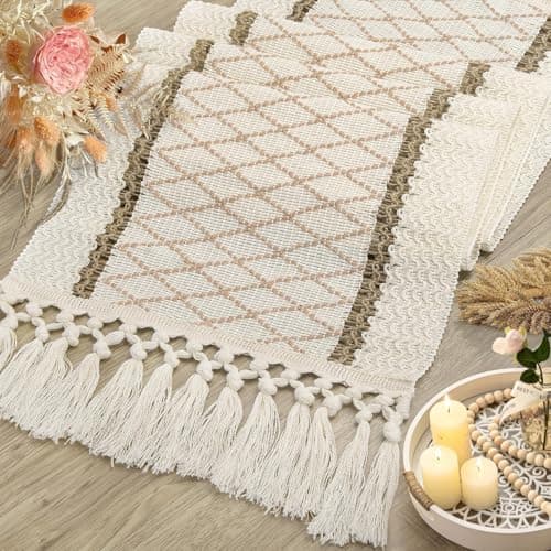 yuboo Boho Table Runner 72 Inches Long, Rustic Farmhouse Dresser Cover Top with Tassels, Dresser Runners for Bedroom,Dining Room, Spring Bohemian Table Decor - Thumbnail 6
