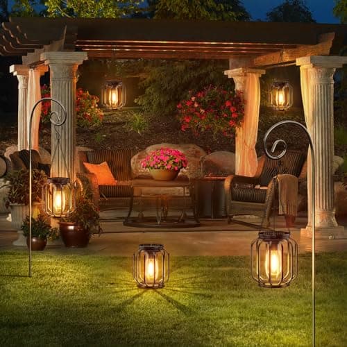 Solar Hanging Lanterns Outdoor Waterproof: 4 Pack Metal Solar-Powered Lights with Hook, Bright Warm Lantern Decor for Outside, Classic Outdoor Lighting for Yard Garden Patio Porch Balcony Decorations - Thumbnail 6