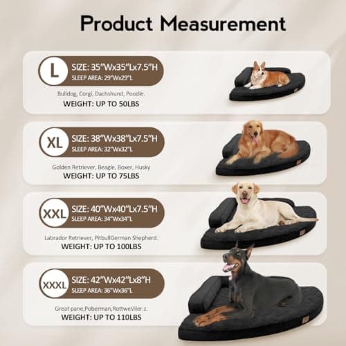 MEKIY Large Orthopedic Dog Bed with Sides Big Dog Beds with Removable Washable Cover Non-Slip Waterproof Pet Bed for Medium Large Dogs - Black L - Thumbnail 6