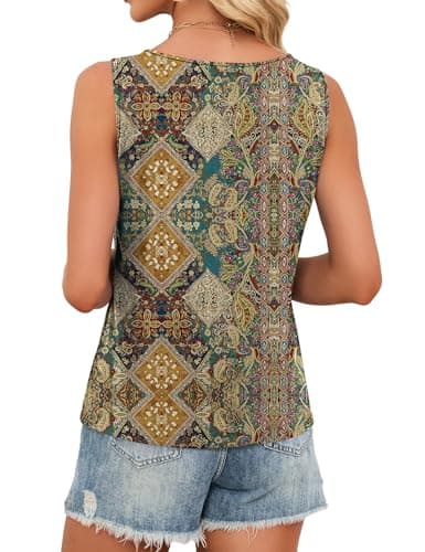 JUSTFASHIONNOW Sleeveless Tank Tops for Women V Neck Tshirts Cute Summer Tops Dressy Casual Blouses Trendy Resort Wear(Yellow, X-Large) - Thumbnail 6