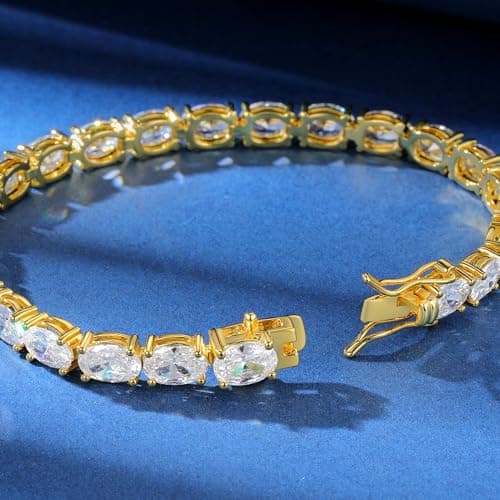 Gemsme Oval Tennis Bracelets for Women, Gold Tennis Bracelet with 5x7mm Oval Cubic Zirconia, 18K Gold Plated Classic Diamond Tennis Bracelet for Women/Men - Size 8 inch - Thumbnail 3