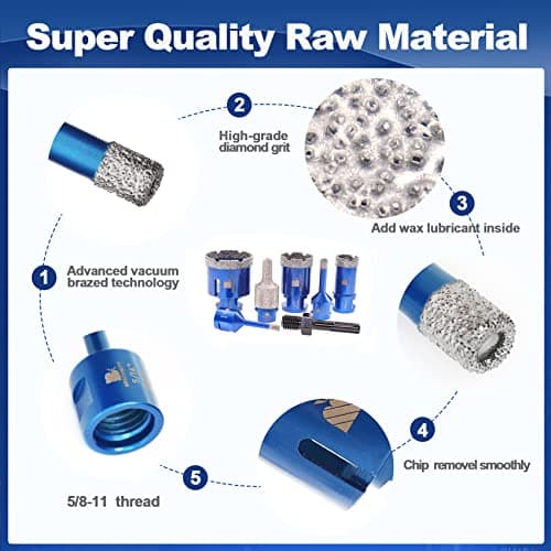 Diamond Core Drill Bit Set - 6/8/25/35/50mm Diamond Hole Saw & for Porcelain Tile Ceramic Marble Granite Drilling 10-25mm Diamond Finger bit with 5/8-11 Thread&Adapter - Thumbnail 4