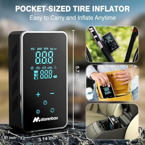 Tire Inflator Portable Air Compressor, 150PSI Cordless Air Pump for Car Tire, 3X Faster Auto Tire Inflator with Digital Pressure Gauge LCD Screen, Rechargeable Tire Pump for Cars,SUVs,Motorcycle,Bike - Thumbnail 6