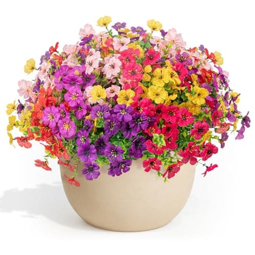 Trepcow Artificial Flowers for Outdoors - UV Resistant Realistic Spring Fake Flowers,16 Bundles Faux Flowers Bulk for Outdoor&Indoor Decor,Fake Plants for Garden,Porch,Window Box,6 Multicolor