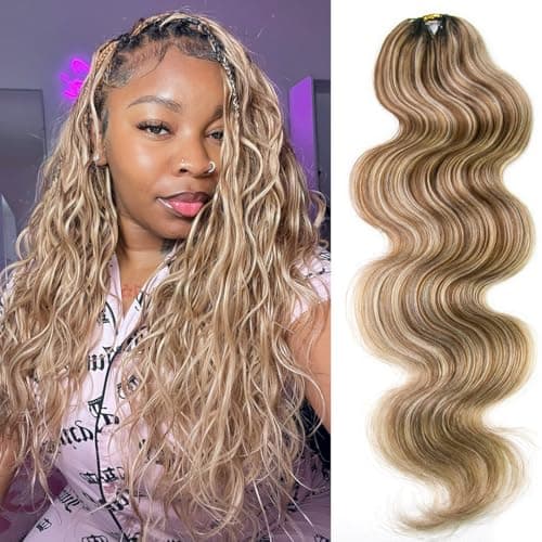 Body Wave Crochet Hair Human Hair Blend #27/30/613 Feather Crochet Human Hair for Miracle Knots 18" 100 Strands - Image 1