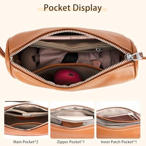 Real Leather Hobo Purse for Women, Small Shoulder Bag for Dating and Cafes, Crescent Moon Crossbody in Brown, Soft and Slouchy Design - Thumbnail 5