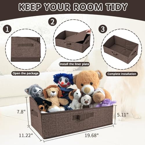 COSOWO Foldable Pet Toy Storage Box with 3 Handles, Portable Organizer Basket for Dog Toys, Blankets & Accessories, Dark Brown - Thumbnail 2