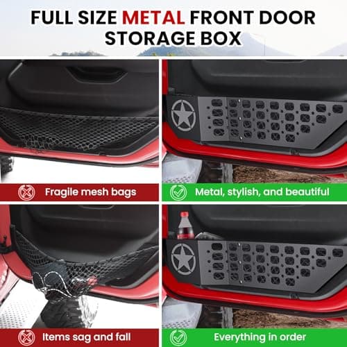 DIAMOOKY Metal Front Door Pocket Storage Box for Jeep Wrangler JL JLU 4XE 2018-2026 & Gladiator JT 2020-2023 2024 2025 2026 Accessories Door Organizer Storage Molle Panels (Not for Power Seats), 2PCS - Thumbnail 5