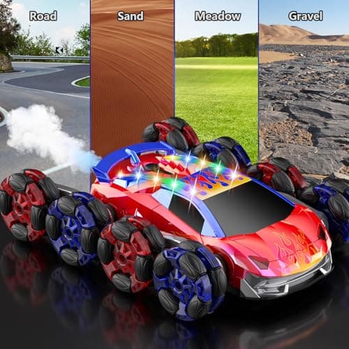 OSIMILY 8WD Remote Control Car,2.4GHz Gesture Sensing RC Stunt Car,Cool Spray Rotation RC Car with Lights and Music,All Terrain Toys for Kids Ages 7 Birthday Gifts for Boys Girls(Red) - Thumbnail 6