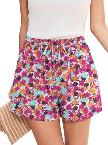 Heymoments Women's Wide Leg Shorts Lightweight Paper Rose X-Large High Waisted Flowy DressyLoose Fit Summer Ladies Cute Beach Trousers with Pockets - Image 1