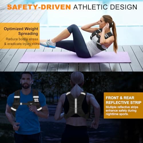AMA DIVO 12LB Weight Vest for Women Men, Reflective Weighted Vest for Walking & Running Fitness Gear, Weighted Training for Calorie Burning, Adjustable Straps with Detachable Bag, Snug Fit - Thumbnail 2