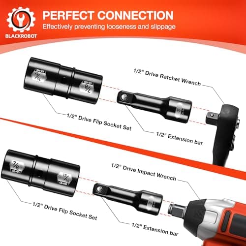 BLACKROBOT 1/2" Drive Impact Lug Nut Socket Set, 7/8" x 15/16" Impact Socket Set, CR-MO, 6-Point, Electroplated Surface for Auto Repair - Thumbnail 4