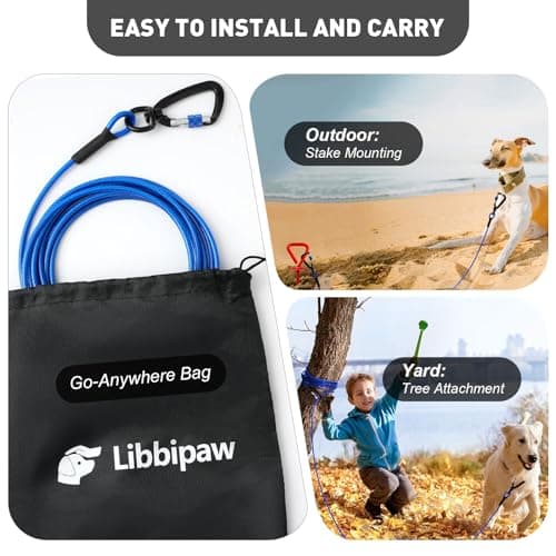 Libbipaw Dog Tie Out Cable 10FT Heavy Duty Chew Proof, Tangle-Free Runner with 360° Swivels & Locking Clip for Large Dogs Up to 250LBS - Rust Proof Leash for Yard, Camping, Outside (Blue 10FT) - Thumbnail 5