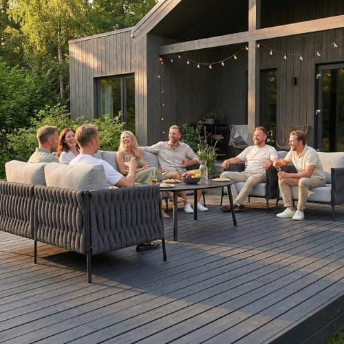 LayinSun 4 Piece Outdoor Furniture Set with Fire Pit Table, Modern Rope Woven Patio Conversation Sofa Set with Olefin Braid and Deep Seating - Thumbnail 2