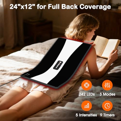 Fittyfun Red Light Therapy for Body, 24"x12" Large Near Infrared Light Therapy Belt, 242 Tri-Chip LEDs Red Light Therapy Mat for Back Pain, 660nm & 850nm Dual Wavelength Therapy Pad, Max 35W - Thumbnail 2