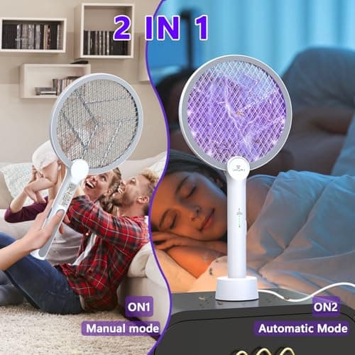 GooQand Bug Zapper Racket, 2 in 1 Electric Fly Swatter USB Rechargeable, 4000V Electric Fly Zapper with 3 Layer Safety Mesh, Indoor Outdoor Electric Racket for Kitchen, Bedroom, Camping - Thumbnail 4