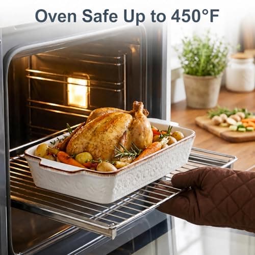 ONEMORE Casserole Dishes for Oven, Ceramic Baking Dish Set of 4, Non-Stick Lasagna Pans with Handles, Rectangular Bakeware Set for Cake, Roasting, Broiling, Gratin, Banquet, Microwave & Dishwasher Safe(3.8/2.6/1.7/1.1 Qt) (White 01) - Thumbnail 3