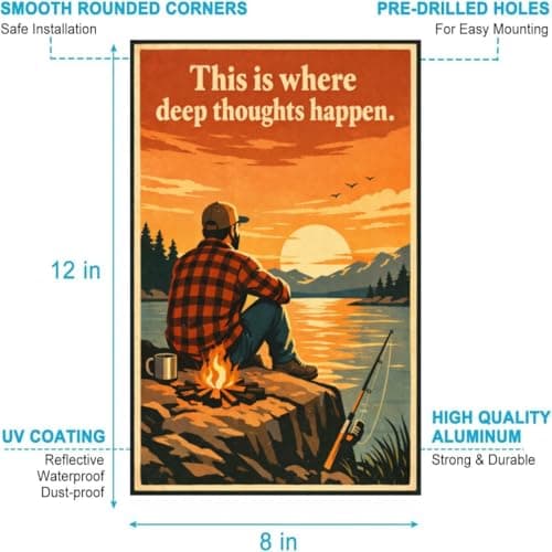 This Is Where Deep Thoughts Happen Metal Tin Sign Rustic Outdoor Camping Wall Decor Fishing Lake Sunset Artwork Funny Bathroom Toilet Quote Plaque Vintage Cabin Lodge Home Bar 8x12 Inch - Thumbnail 6