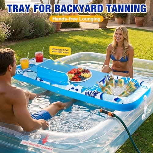 Ayeboovi Floating Tray for Tanning Pool Float - 61" L x 18" W Non-Slip Inflatable Sunbathing Bed Tray with Cooler Ice Bar for Tanning Lounge Raft & Blow up Suntan Tub Water Floatie, Party Gifts - Thumbnail 4