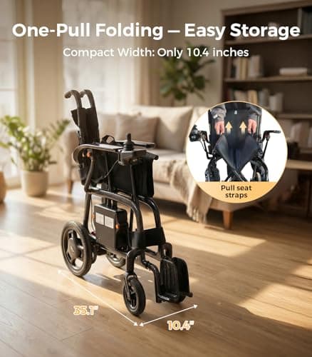 22lbs Lightest Folding Electric Wheelchair with Remote Control, 100% Carbon Fiber, Portable Electric Wheelchair for Adults, Lightweight Power Wheelchair with LED Light, Airline Approved for Travel - Thumbnail 5