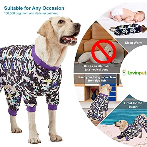 LovinPet Large Breed Dog Clothes, Wound Care/Post Surgery Recovery Shirt for Large Dogs, Unicorns in Space Black Print, UV Protection, Pet Anxiety Relief, Stop Shedding for Dogs, Pet PJ's, 2XL - Thumbnail 5