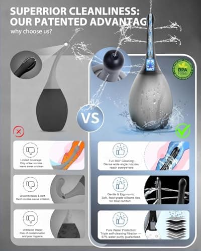 Enemas Anal Douches for Men Women - Enema Bulb with Soft Silicone Nozzles,Anti Backflow Shower Douche Enema Kit,Feminine Care Shower Enema Douche Kit Cleaner Flusher,Shower Tube Connectable,Black - Thumbnail 2