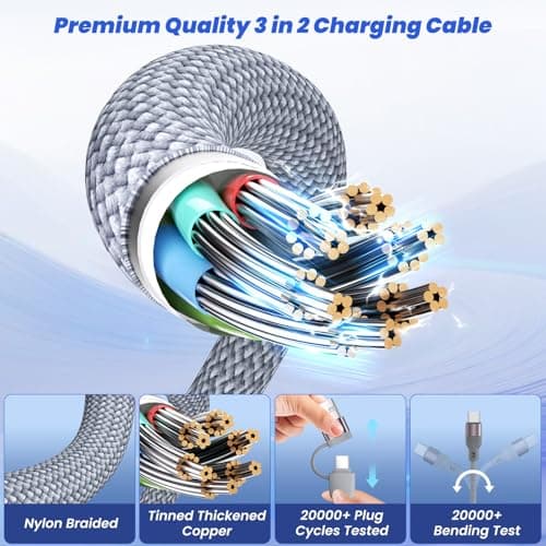 Travel Multi Charging Cable, 5 in 1 Charging Cables for Multiple Devices, Nylon Universal Phone Charger Cord USB A/C to Type C/Micro USB/IP for iPhone17/16/15/14/Phone&Pad (2Pack,4FT)Gray+Brown - Thumbnail 4