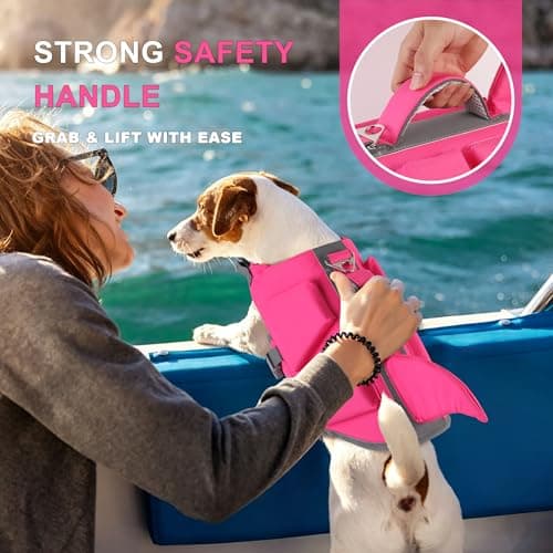 Dogcheer Dog Shark Life Jacket with Extra Foam, High Buoyancy Dog Life Vest with Rescue Handle for Swimming Boating, Reflective Adjustable Puppy Swim Vest for Small Medium Large Dogs, Pink - L - Thumbnail 3
