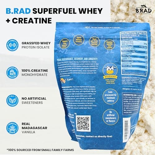 B.rad Superfuel - Grass Fed Whey Protein Isolate Boosted with Creatine | Farm-Fresh, Easy-to-Digest, Clean Ingredients | 2 Pounds | 100% USA Sourced | Vanilla Bean - Thumbnail 2