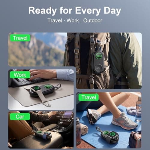 2026 Upgraded 2500mAh Portable Charger for Apple Watch, 2-in-1 Magnetic Wireless Fast Charging for Apple Watch Charger - Compact iWatch Accessories for RV, Camping, Car & Travel Essential - Thumbnail 6