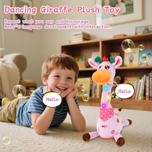 LUKETURE Purple Musical Talking Dancing Giraffe Plush Toy, Talking Baby Toy with Lights, 10 Songs and Voice Repeat, Soft Sensory Gift - Thumbnail 3