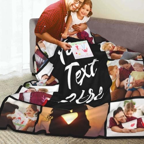 Gifts for Dad Mom from Daughter Custom Blanket with Picture Text Customized Memories Souvenir with Photos for Husband Wife Couple Girlfriend Boyfriend Personalized Birthday Ideas Soft Warm - Thumbnail 3