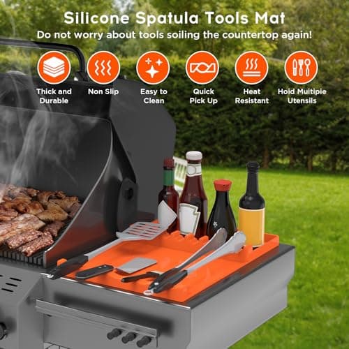 JACZZO Silicone Grill Mat for Blackstone Griddle Accessories,17x11.5 Large Silicone Spatula Mat with Drip Pad, BBQ Griddle Tools for Outdoor Grill Kitchen Counter (Orange) - Thumbnail 4