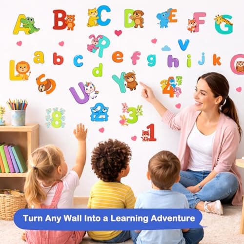 Humerry 220 PCS Alphabet Wall Stickers, 9 Sheets Montessori ABC Wall Decals with Uppercase and Lowercase Letters, Numbers and Shapes, Educational Wall Decor for Nursery, Playroom, Classroom Decor - Thumbnail 3
