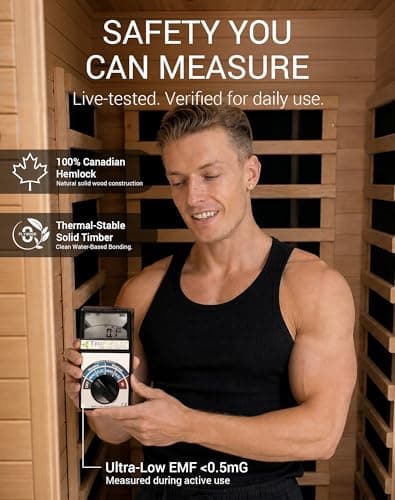 Mikolo 1 Person Far Infrared Sauna for Home | Ultra-Low EMF Indoor Dry Sauna | Solid Canadian Hemlock with 5 Carbon Heaters | Chromotherapy Light Therapy & Bluetooth for Wellness and Relaxation(Black) - Thumbnail 3