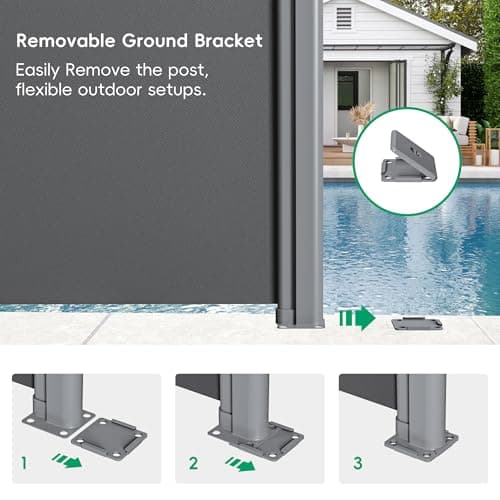 RPGT Retractable Side Awning 71"x138", Aluminum Patio Awnings for Outdoor with Removable Base, 280G UPF50+ Heavy-Duty Sun Shade, Gray (Gray, 71"x138") - Thumbnail 6