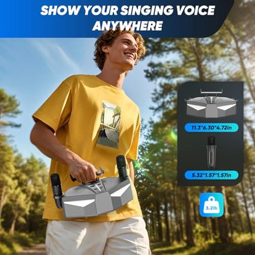 RayangSound Karaoke Machine,Real 35W Portable Speaker,8H Long Time, 2Rechargeable Wireless Microphones,LED,Karaoke Machine for Adults & Kids,BT/FM/USB/TF/AUX,for Home Party/Outdoors(CHJ161-SilverGray) - Thumbnail 6