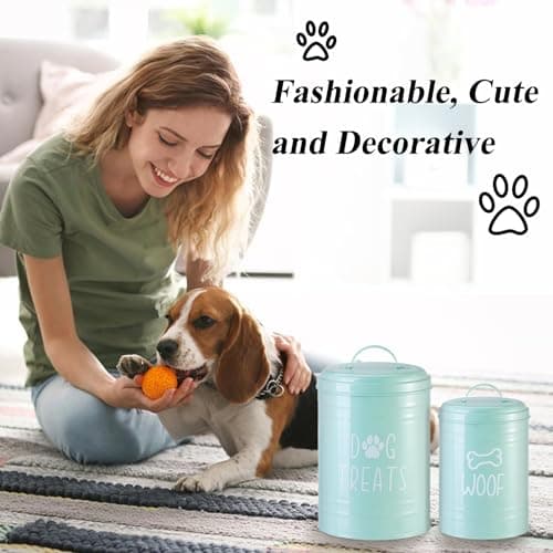 Dog Treat Container Airtight, Dog Treat Jar Set of 2 with Lid - 9x5.5''&7x4'' Metal Dog Cookie Jar for Farmhouse Kitchen Counter, Green Pet Treat Container, Dog Treat Storage Container for Dogs, Cats - Thumbnail 3