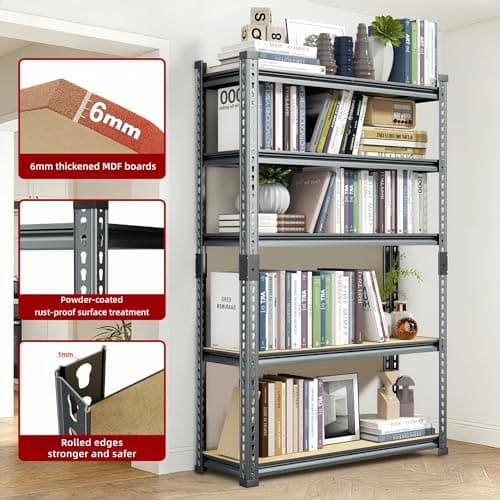 Lionhon Garage Shelving Heavy Duty, 3000LBS Metal Storage Shelves 5 Tier, Adjustable Shelving Unit 46" W x 20" D x 72" H, Boltless Garage Storage Rack for Garage Basement, Pantry, Warehouse 1Pcs - Thumbnail 4