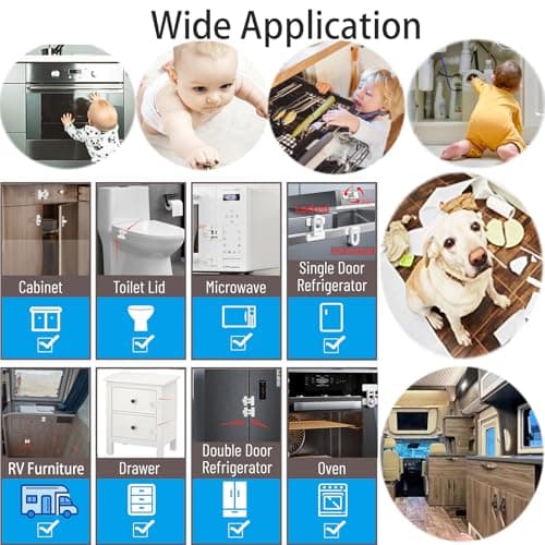 Bstsilver 2-Pack Fridge Lock Baby Proofing for Cabinet Door Drawer Freezer Oven Cupboard Kitchen Closet RV, French Refrigerator Latch Petproof Child Safety for Toddler Cat, Upgrade Adhesive, No Drill - Thumbnail 5