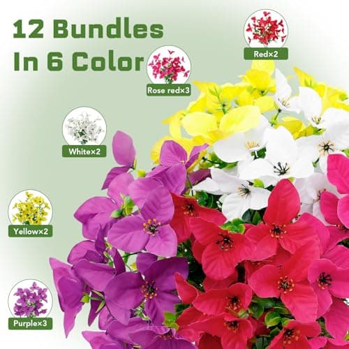 Apeair 12 Bundles Artificial Flowers for Outdoors，Plastic Flowers Uv Resistant Fake Plants Bulk for Spring Summer Hanging Planter Porch Window Garden Home Decor - Thumbnail 3