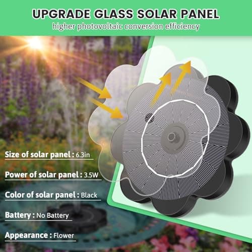SZMP Solar Water Fountain with Flower Pattern No Battery,Faster Conversion Solar Bird Bath Fountains Glass Solar Panel,Solar Fountain for Bird Bath Garden Small Ponds Outdoor Décor - Thumbnail 2