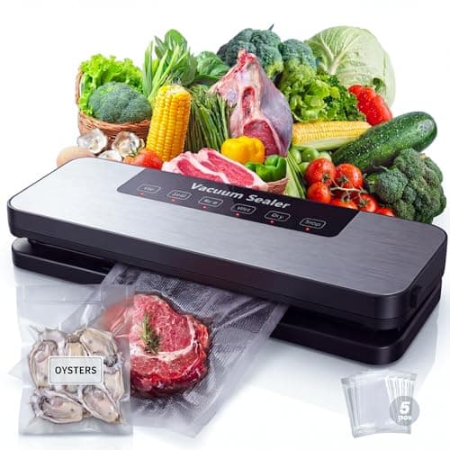 Vacuum Sealer Machine with LED Display,80kPa 20s Fast Automatic Food Sealer for Dry & Moist Modes, Sous Vide & Meal Prep, Compact Food Saver with 5 BPA-Free Bags - Image 1