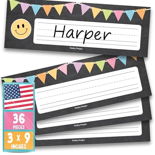 Hadley Designs Desk Name Tags for Classroom - 36 Student Desk Name Plates for Classroom Decor, 9x3 Chalkboard Nametags Cubby Labels Teacher Supplies,1st 2nd 3rd Grade Kindergarten Preschool Must Haves