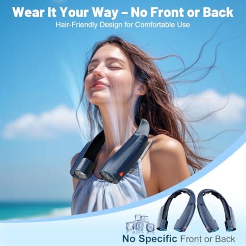 Slientspin AI Portable Neck Fan with 6 Powerful Speeds, 8000mAh Battery Operated USB-C Rechargeable Fan, Hands-Free 360° Cooling Neck Fan,Twistable,Ultra-Quiet Personal Fan Gift for Women Men(Blue) - Thumbnail 6