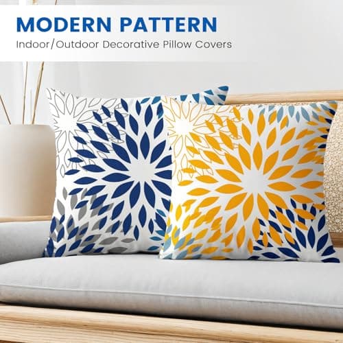 coclothy Outdoor Pillow Covers - Outdoor Pillow Covers 18x18 Waterproof PillowCovers for Patio Furniture Decorative Pillowcases Blue - Thumbnail 3