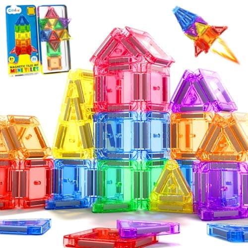 Magnetic Tiles Travel Essential Toys Mini Travel Toddler Set, 36PCS Magnetic Blocks Building Kids Toys, Montessori Preschool Classroom Must Haves Educational STEM Toys for 3+ Year Old Boys Girls